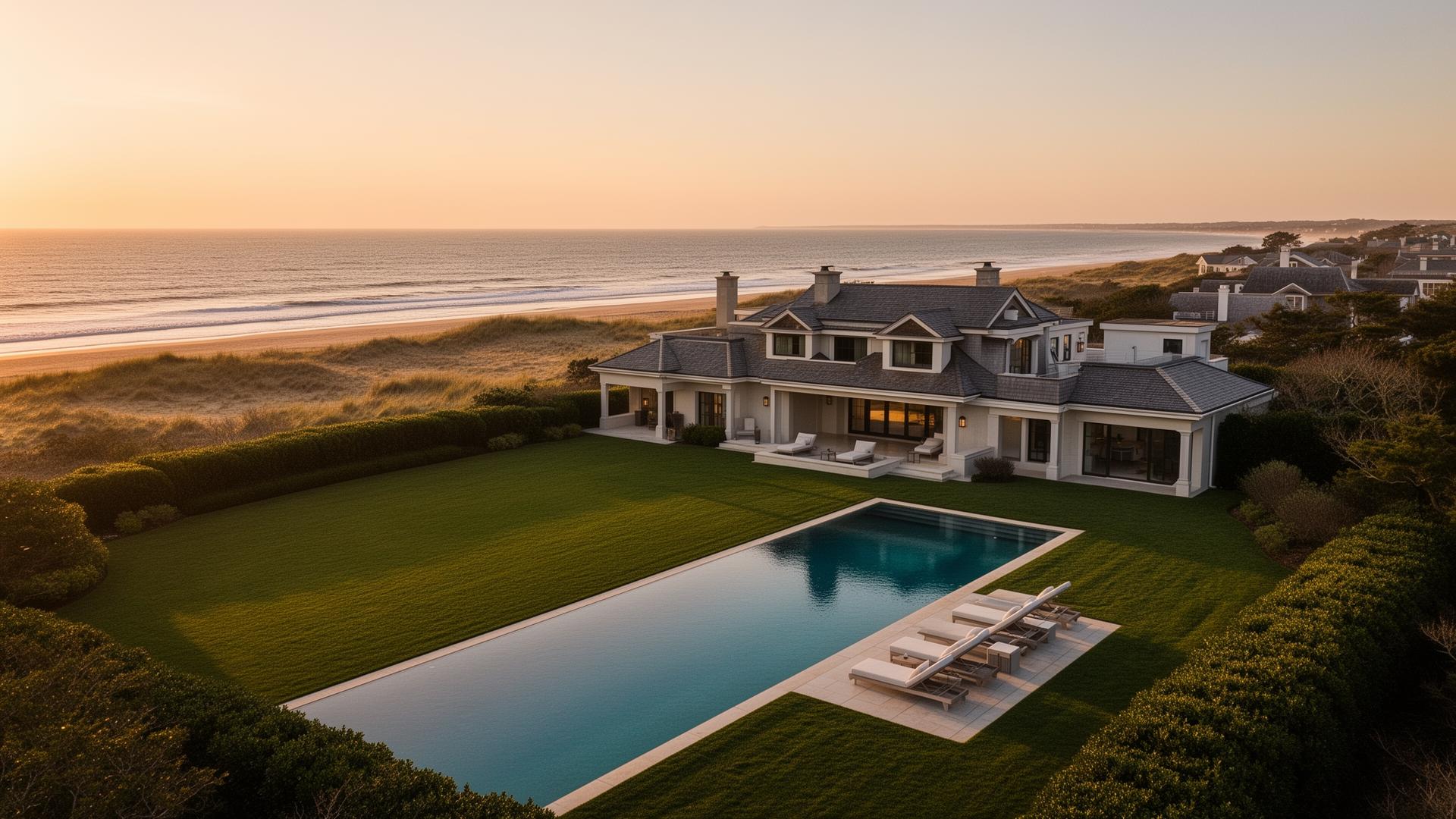 Oceanfront estate at golden hour